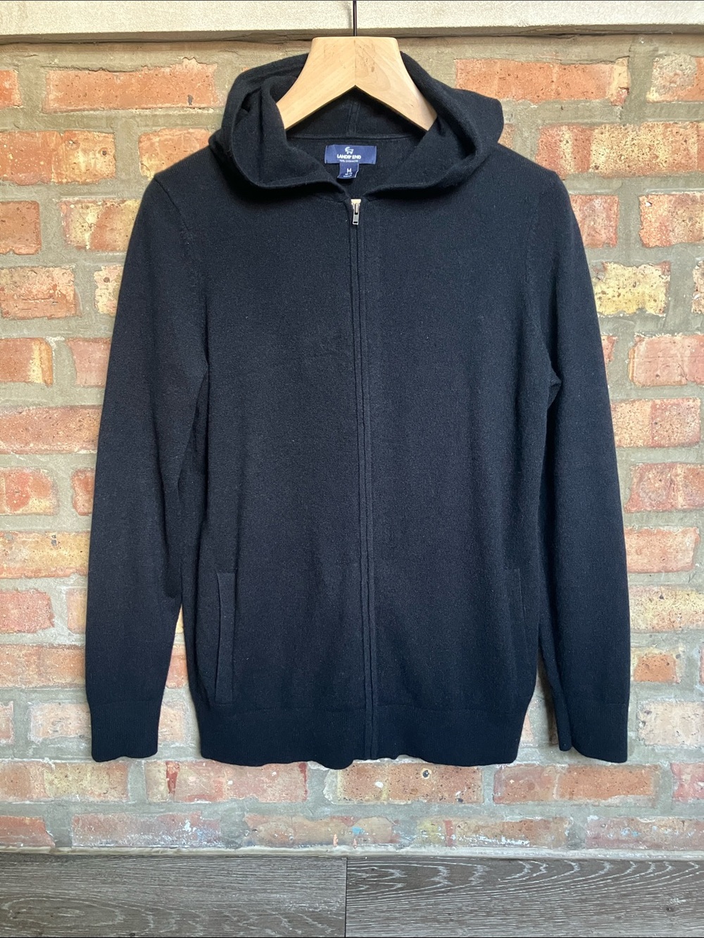 Lands' End zip-up hoodie is crafted from 100% cashmere